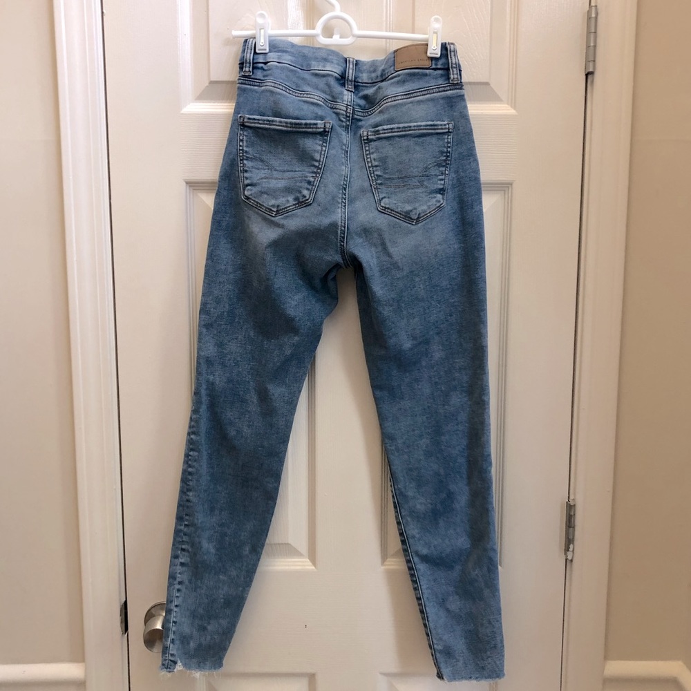 American Eagle Jegging High Rise Curvy Distressed Patched Jeans womens size 0 - Picture 5 of 5